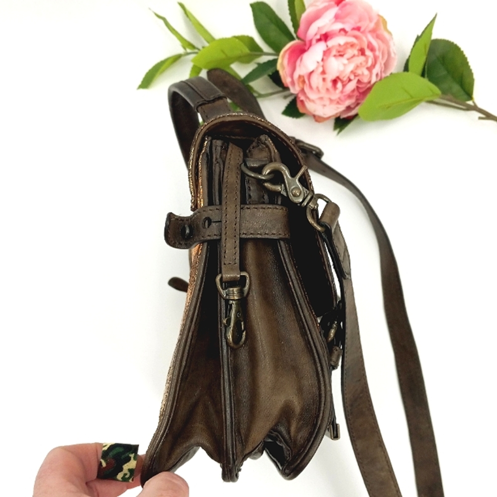 FRYE Cameron Metallic Gold, Copper & Brown Leather Small Satchel Crossbody Bag - Picture 10 of 15